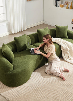 110" Curved Boneless Modular Sectional Sofa – Chenille Compression Couch (Green)