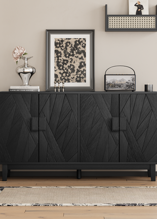 55.4" Modern Buffet Cabinet – Black Sideboard Storage Cabinet with Adjustable Shelves