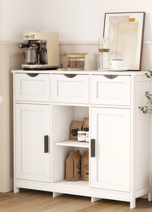 Multi-Storage Accent Cabinet – White Floor Cabinet with Drawers, Doors & Adjustable Shelves