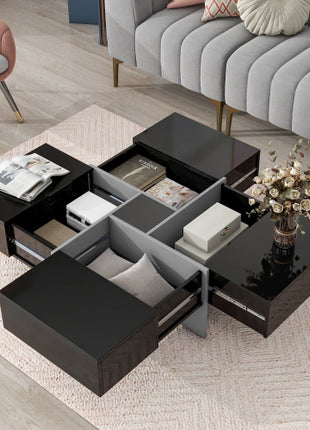 Likeshoppe Modern Square Coffee Table with Hidden Storage – Black High Gloss Lift Top Table with Sliding Expandable Design (31.5")