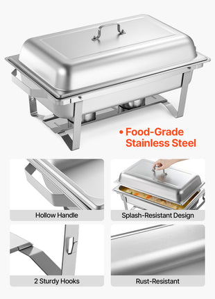 9 Qt Stainless Steel Chafing Dish Set 4 Pack Buffet Food Warmer with Fuel Holders