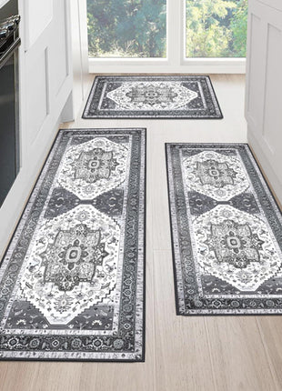 3-Piece Kitchen Rug Set with Runner – Non-Slip Farmhouse Kitchen Floor Mats Washable Area Rugs