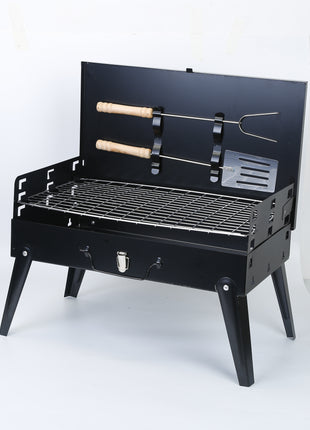 Portable Charcoal BBQ Grill Foldable Suitcase Camping Grill with Adjustable Heights for Outdoor Cooking