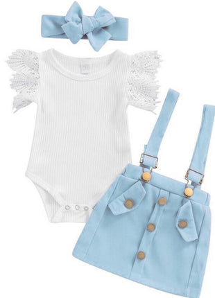 3Pcs Baby Girl Summer Outfit Set – Ruffle Ribbed Floral Romper
