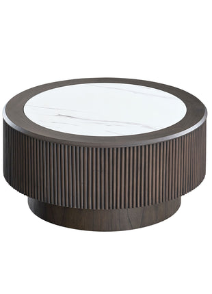 Modern Faux Marble Round Coffee Table Set – Nesting Living Room Tables with Pedestal Base (Dark Brown)