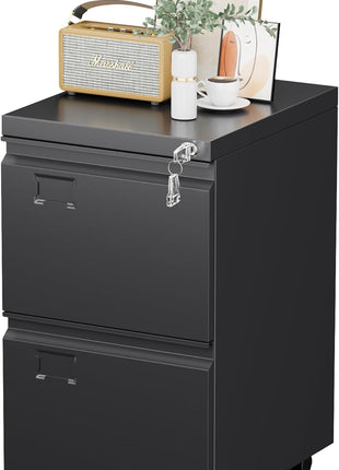 2 Drawer Mobile File Cabinet with Lock – Rolling Metal Under Desk Filing Cabinet