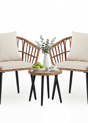 Outdoor Patio Furniture Set with Cushions – Rattan Balcony Table & Chairs LS1