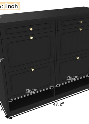 Farmhouse Shoe Cabinet with 4 Flip Drawers & 2 Storage Drawers – Black Entryway Shoe Rack Organizer