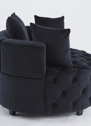 Likeshoppe Modern Black Velvet Barrel Chair – Wide Accent Armchair for Living Room, Lounge or Bedroom Seating
