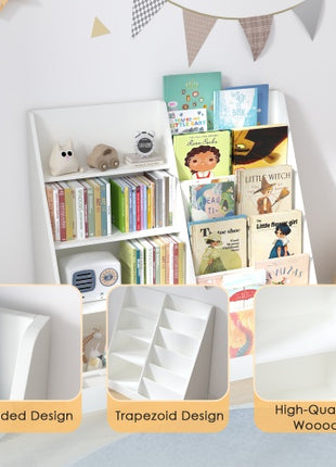 Kids Bookshelf & Toy Storage Organizer – 4 Tier Wooden Bookcase for Kids Room