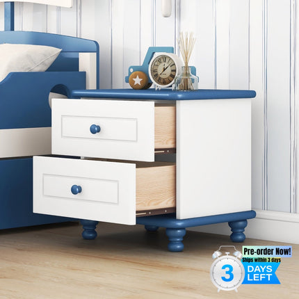 AW2- Wooden Nightstand with Two Drawers for Kids,End Table for Bedroom,White+Blue - Likeshoppe 