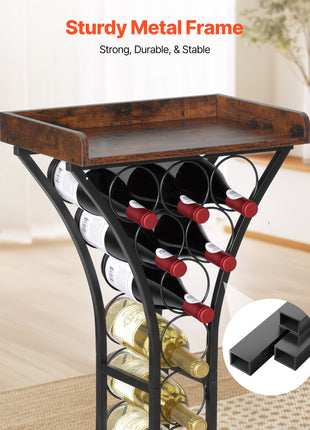 Freestanding 15 Bottle Wine Rack with Top Shelf – Modern Metal Floor Wine Storage Organizer for Kitchen, Dining Room & Home Bar