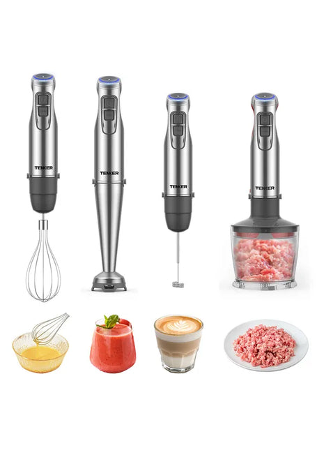 1100W Stainless Steel Immersion Hand Blender – 5-in-1 Stick Blender with Chopper & Whisk