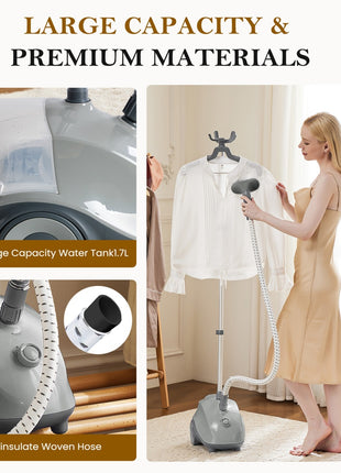 1500W Standing Garment Steamer with 1.7L Tank – 55 Min Continuous Steam