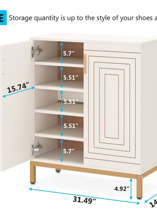 Likeshoppe Modern Shoe Storage Cabinet with Doors – 5 Tier Entryway Shoe Organizer with Gold Legs