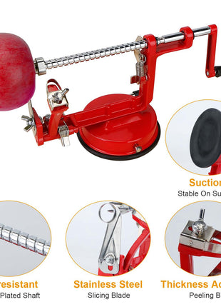 3-in-1 Apple Peeler Slicer Corer – Stainless Steel Hand Crank Fruit Peeling Machine with Suction Base