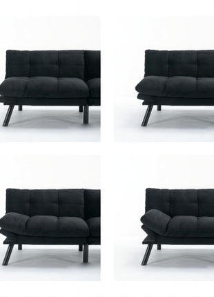 Likeshoppe Convertible Folding Sofa Bed – Modern 2-Seater Upholstered Couch with Adjustable Backrest & Armrests (Black)