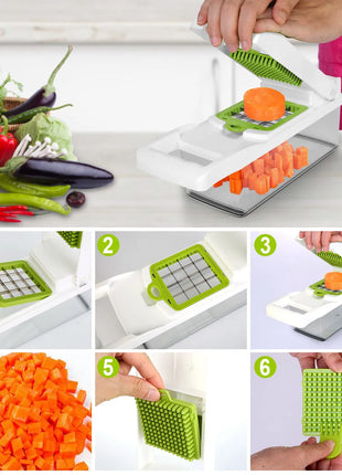 12-in-1 Vegetable Chopper Slicer Dicer Set – Kitchen Food Cutter with Container & Graters