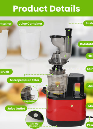 300W Cold Press Juicer Machine – Slow Masticating Juicer with Reverse Function & High Juice Yield