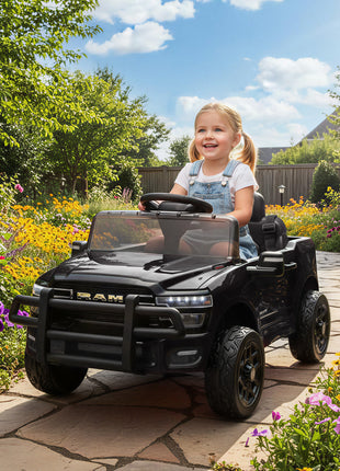 12V Kids Ride on Car, Licensed Dodge RAM 3500 Ride on Toys with Dual Motors, Remote Control for Toddlers, Black