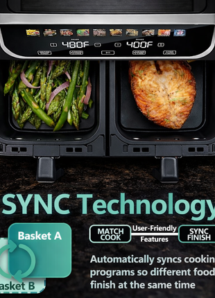 9.5L Dual Basket Air Fryer with Independent Temperature Control