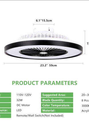23" Smart Ceiling Fan with RGB LED Light – Dimmable App & Remote Control Ceiling Fan