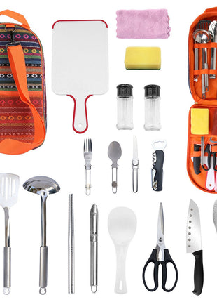 19-Piece Camping Cooking Utensil Set – Portable Outdoor Kitchen Kit with Stainless Steel Tools & Organizer Bag