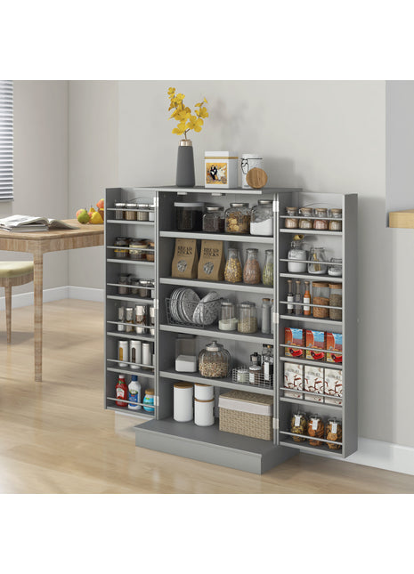 5-Tier Kitchen Pantry Cabinet with Spice Rack – Space-Saving Storage Cupboard with Adjustable Shelves (Gray)