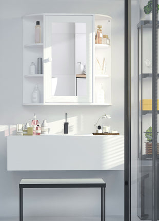 Likeshoppe Wall Mounted Bathroom Mirror Cabinet with Shelves – White Storage Organizer with Mirror for Small Bathrooms & Space Saving Design