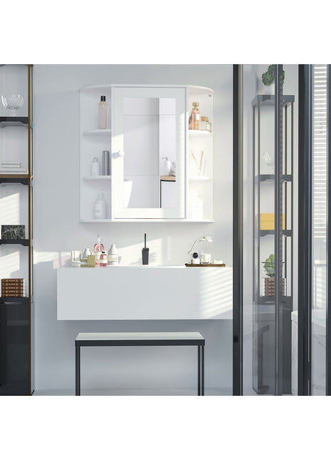 Likeshoppe Wall Mounted Bathroom Mirror Cabinet with Shelves – White Storage Organizer with Mirror for Small Bathrooms & Space Saving Design