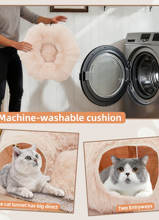 Cat Tunnel Bed Plush Donut Cat Cave – Peekaboo Indoor Tunnel Bed for Cats Kittens
