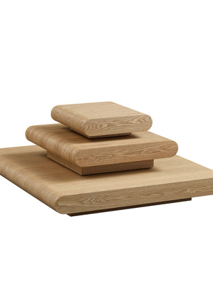 3 Piece Modular Stacking Coffee Table – Natural Wood Square Coffee Table for Living Room LS2