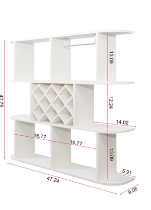 Likeshoppe Wall Mounted 3 Tier Wine Rack with Glass Holder – Rustic Wooden Wine Storage Shelf for Home Bar, Kitchen & Dining Room (White)
