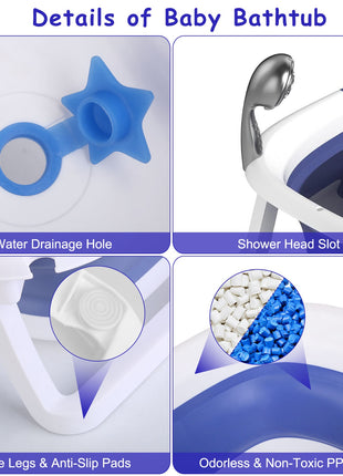 Foldable Baby Bathtub with Thermometer – Collapsible Infant Bath Tub for Newborns & Toddlers