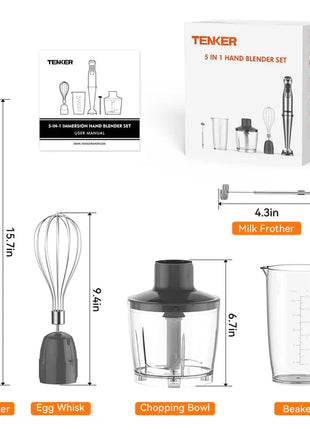1100W Stainless Steel Immersion Hand Blender – 5-in-1 Stick Blender with Chopper & Whisk