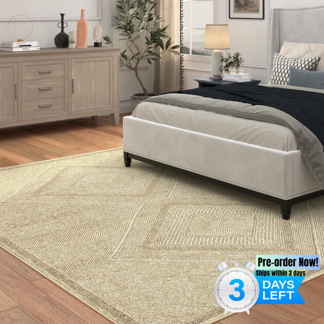 AQ20- Benzara Beige and White Viscose Area Rug 5x8 - Likeshoppe 