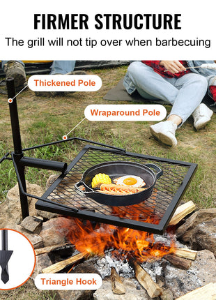 Swivel Campfire Grill – 360° Adjustable Heavy Duty Fire Pit Grill Grate for Camping BBQ