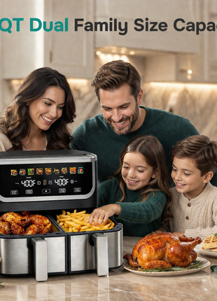9.5L Dual Basket Air Fryer with Independent Temperature Control