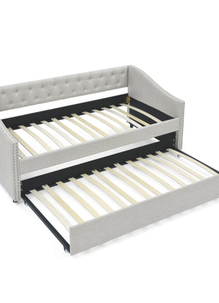Likeshoppe Daybed with Trundle – Upholstered Mid-Century Sofa Bed with Button Tufted Back, Beige
