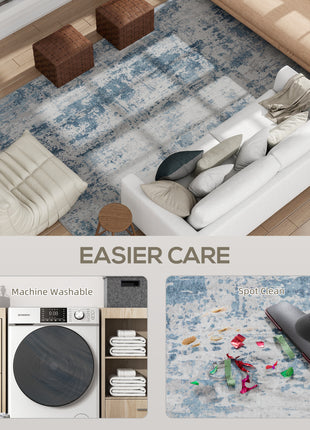 8x10 Washable Area Rug Non-Slip – Modern Abstract Chenille Carpet for Living Room Bedroom Blue
