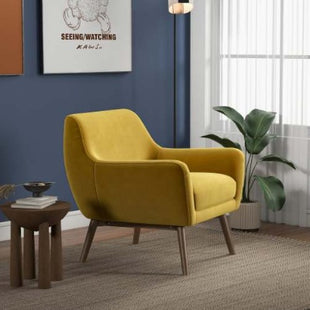 Likeshoppe Gold Velvet Lounge Chair with Walnut Wood Legs – Modern Accent Armchair for Living Room, Bedroom & Lounge Space