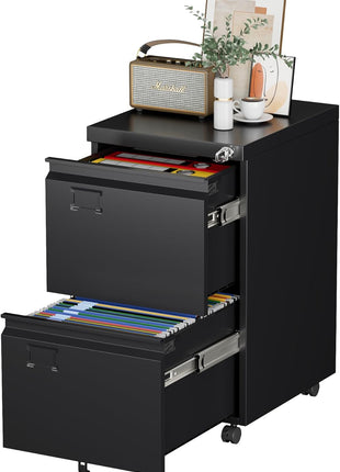 2 Drawer Mobile File Cabinet with Lock – Rolling Metal Under Desk Filing Cabinet