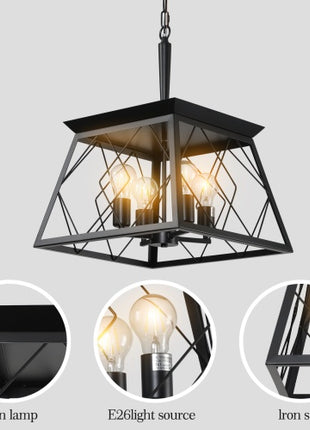 Likeshoppe 4 Light Farmhouse Chandelier Black – Rustic Iron Ceiling Light with Adjustable Chain for Dining Room, Kitchen & Entryway (E26)