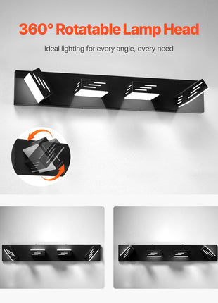 Likeshoppe 32W LED Vanity Light with 4 Rotatable Heads – Modern Waterproof Bathroom Light Fixture for Mirror & Makeup Lighting