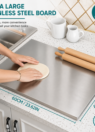LIKESHOPPE 304 Stainless Steel Cutting Board with Lip – Double-Sided Kitchen Chopping Board for Meat, Vegetables, Dough & Baking