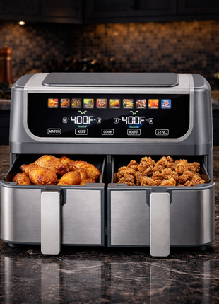 9.5L Dual Basket Air Fryer with Independent Temperature Control