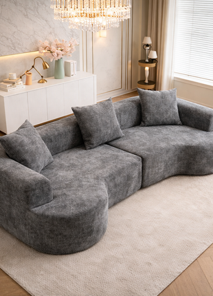Likeshoppe  Modern Curved Corduroy Cloud Sofa – Luxury 3-Seat Deep Lounge Couch with Pillows for Living Room
