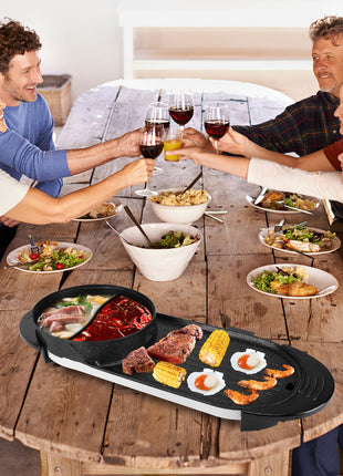 2200W 2-in-1 Electric Hot Pot & Korean BBQ Grill – Smokeless Non-Stick Shabu Shabu Cooker