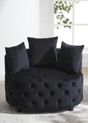 Likeshoppe Modern Black Velvet Barrel Chair – Wide Accent Armchair for Living Room, Lounge or Bedroom Seating