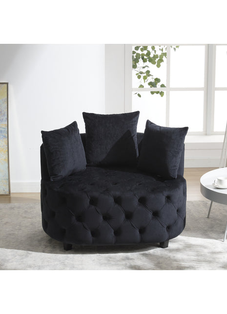 Likeshoppe Modern Black Velvet Barrel Chair – Wide Accent Armchair for Living Room, Lounge or Bedroom Seating